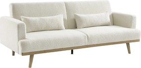 Kanapa rozkładana 3-osobowa z białej tkaniny bouclette ESME