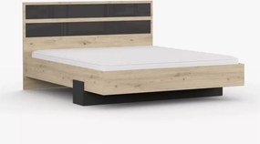 Sypialnia Lunare – zestaw mebli w kolorze artisan i czarnym z łóżkiem 160x200, szafą 3D, komodą i dwoma stolikami nocnymi