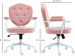 HOMCOM Różowe krzesło biurowe eleganckie z pikowanym miękkim obiciem i regulacją wysokości | Aosom PL