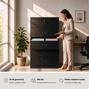 Szafa kartotekowa metalowa z 5 szufladami czarna, 900x1620x600 mm: SARA XL V5