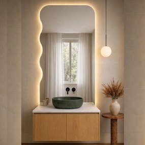Lustro dekoracyjne oszlifowane z podświetleniem WAVE Aura Half LED  | Różne rozmiary | Różne kolory : Kolor tafli szkła - Srebrny, Rozmiar - 60 x 120 cm