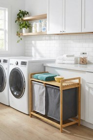 Szary podwójny bambusowy kosz na pranie P7-P62