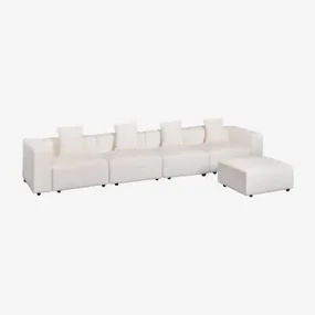 Modułowa Sofa 4-częściowa Z Wysokimi Podłokietnikami I Pufą (↔︎480 Cm) Bruna Bouclé White - Sklum