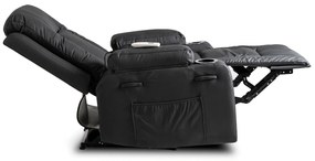 Fotel Masujący BOX Rozkładany Wypoczynkowy z Podnóżkiem Czarny Ekoskóra Nowoczesny