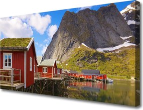 Obraz canvas na ścianę Osada nad Górskim Jeziorem