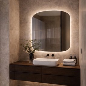 Lustro kwadratowe oszlifowane z podświetleniem ROUND Silk LED | Różne rozmiary | Różne kolory : Kolor tafli szkła - Brąz, Rozmiar - 90 x 90 cm