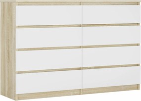 Komoda z 8 szufladami, dąb sonoma / biały mat, 138 x 101 x 39 cm