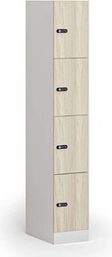 Szafka skrytkowa S1, 4 schowki, 1850 x 300 x 500 mm, demontaż, zamek mechaniczny z kodem, drzwi laminowane, dąb naturalny