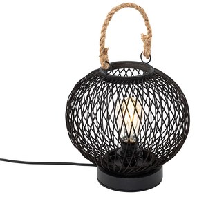 Zewnetrzna Rustykalna lampa stołowa zewnętrzna czarna rattanowa - Calamus Rustykalny / Vintage Oswietlenie zewnetrzne