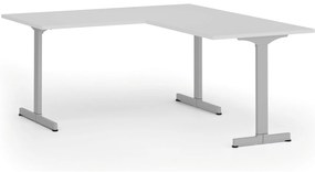 Narożne biurko PRIMO BETA L, 160x180 cm, L/P, szara podstawa, biały