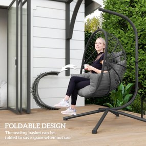 Outsunny Outdoor Wiszący Fotel z poduszką, Egg-Chair, 120 cm x 106 cm x 188 cm, Szary