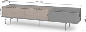 Szafka RTV Zenar 200 cm z metalowymi nogami i szufladą - orzech elegant / czarny