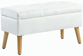 HOMCOM Tapicerowana ławka z miejscem do przechowywania, obicie w aksamitnym wykończeniu, nogi z drewna, do salonu, sypialni, przedpokoju, 80 x 35 x 40 cm, Biały