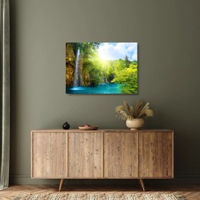 Obraz na szkle - wodospady w pralesie (70x50 cm)