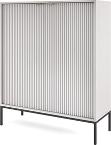 Komoda Wysoka Geriffelt NOVA – 2 drzwi, Highboard z złotymi uchwytami, Szary, czarne nogi 125x104x39cm - Elegancka do salonu