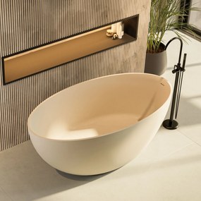 Wanna wolnostojąca owalna beżowa matowa z konglomeratu 160 x 85 cm KALMI BEIGE MATT z przelewem typu SLIM cienki rant