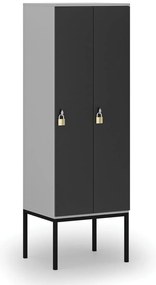 Drewniana szafa ubraniowa S4 z podstawą, 2-drzwiowa, 1871 x 600 x 500 mm, demontaż, zamek obrotowy, szary/grafitowy