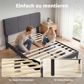 HOMCOM Stelaż łóżka 140 x 200 cm z regulowanym wezgłowiem, tapicerowane łóżko w wyglądzie lnu z 12 listwami | Aosom PL