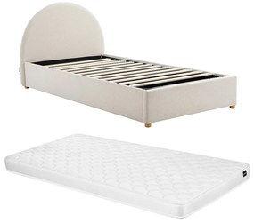 Łóżko ze skrzynią 90 x 190 cm - Sztruksowy welur - Beżowy + Materac - LIRIMO