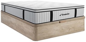 Zestaw 140 x 200 cm stelaż ze skrzynią naturalny jasny + materac ze sprężynami kieszeniowymi i zintegrowaną nakładką grub. 28 cm - AMERICAN DREAM marki YSMÉE