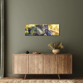 Obraz sowy na drzewie (z zegarem) (90x30 cm)