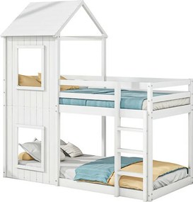 Łóżka piętrowe dziecięce 2 x 90 x 200 cm - z drabinką i barierką - max. obciążenie 120 kg - Sosna - Białe