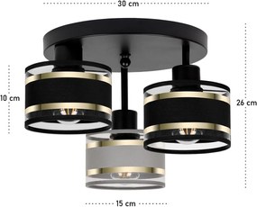 Lampa sufitowa czarna trzypunktowa z szaro-czarnymi abażurami T-3030SC