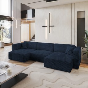 Masseno Narożnik SARMO z funkcją spania i pojemnikiem na pościel Narozniki U, Rozkładana sofa - Niebieski, TILIA 77