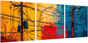Obraz - Abstrakcyjne linie elektryczne (z zegarem) (90x30 cm)