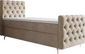 BEDANTE łóżko kontynentalne CHESTER PLUS 90x200 beżowy z materacem H3 i topperem łóżko z pojemnikiem, pojedyncze, hotelowe, do sypialni, ze schowkiem