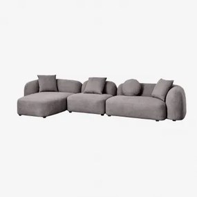 Modułowa 3-częściowa Lewa Sofa Z Szezlongiem W Kolorze Szenilu Coco Granitowo-szara Gruba Tkanina Szenilowa - Sklum