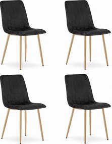 Krzesła Valora JEWA – czarne aksamitne siedziska z nogami w kolorze drewna x4
