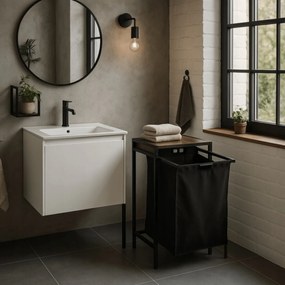 Kosz na Pranie KAI 65L z Półką Dąb Rustykalny/Czarny Nowoczesny Loft