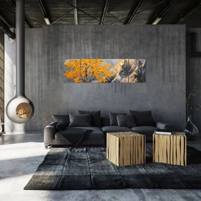 Obraz – Złote drzewo w górach (170x50 cm)