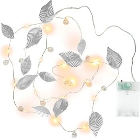 Oświetlenie perełkowe i srebrne listki, 20 diod LED, ciepła