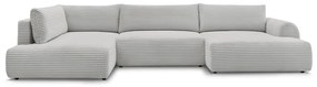 Jasnoszary sztruksowy rozkładany/ze schowkiem narożnik (lewostronny/w kształcie litery U) Lucien – Bobochic Paris