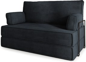 Masseno Sofa piankowa LADIA z funkcją spania, Kanapa z pianki do salonu, Bezmontażowa, Tkanina sztruksowa – Czarny POSO 135