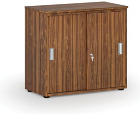 Szafa biurowa z drzwiami przesuwnymi PRIMO WOOD, 800 x 420 x 740 mm, orzech
