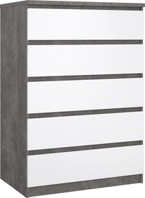 Komoda w wysokim połysku Naia 5S biały/beton