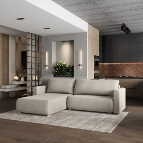 Masseno Narożnik TURIN z funkcją spania i pojemnikiem na pościel do Salonu, Rozkładana sofa - Beżowy, SORO 21