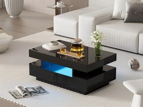 Stolik kawowy z LED - wykończenie błyszczące - 4 szuflady z przodu i z tyłu - Czarny