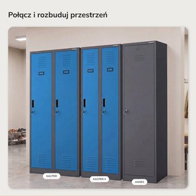Szafka pracownicza dwukomorowa antracytowo-niebieska: KACPER II, 600 x 1800 x 500 mm 