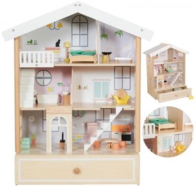 Classic world duży drewniany domek dla lalek 2 figurki naturalne drewno 28 el.