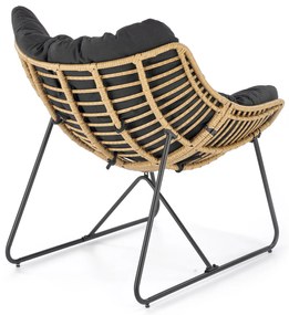 WHISPER fotel wypoczynkowy, czarny, naturalny, rattan, tkanina,
