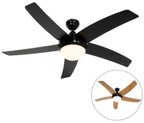 Inteligentny Wentylator sufitowy z lampą czarny z drewnianym nadrukiem 132 cm z LED z możliwością ściemniania z pilotem - Cool Nowoczesny Oswietlenie wewnetrzne