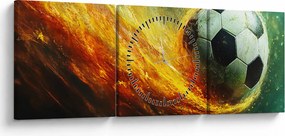 Obraz - Piłka nożna w locie (z zegarem) (90x30 cm)