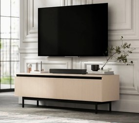 Ryflowana szafka RTV Selene 140 cm, kaszmirowa na czarnych nóżkach