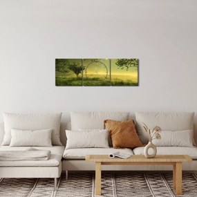Obraz - Budzący się las (z zegarem) (90x30 cm)