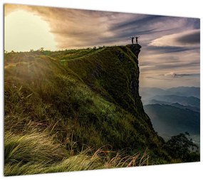 Obraz na szkle kobiet na klifie (70x50 cm)