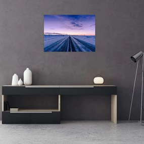 Obraz na szkle - droga zimą (70x50 cm)